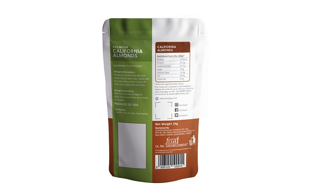 UpCrop Premium California Almonds    Pack  1 kilogram